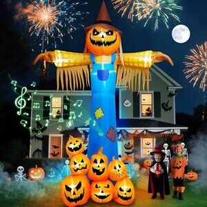 ⚡Halloween Inflatables with Music, Kalolary Giant Pumpkin Scarecrow Inflatable